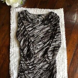 Relativity Black/White Sheer Cover up with Drape Neck and Ruched Sides - Size L